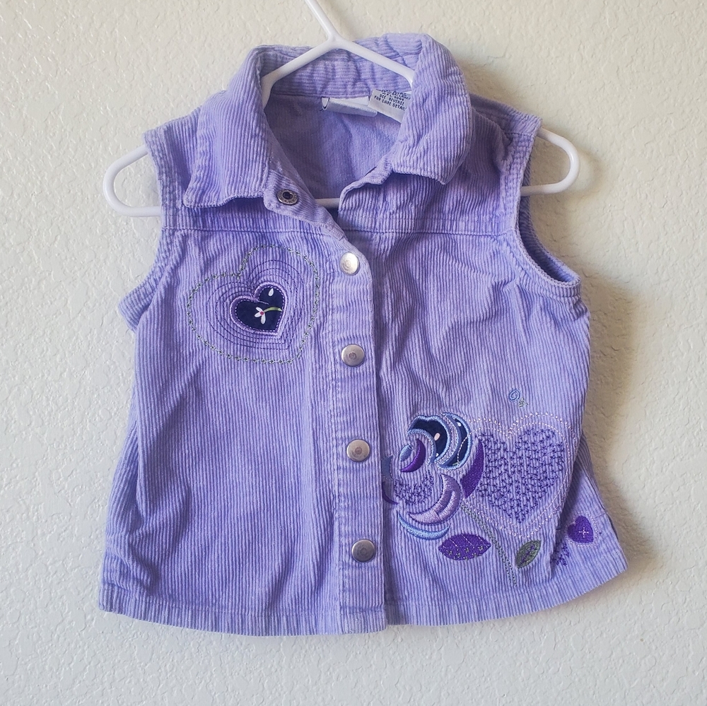 Girls 2T Purple Corduroy Embroided Vest